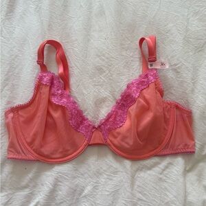 Victoria's Secret Coral and Pink Lace Bra